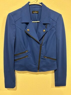 bebe Royal Blue Asymmetrical Zip Moto Blazer